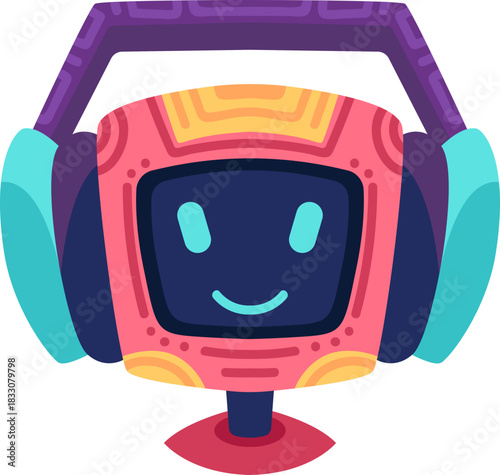 Cute robot icon with friendly face and antenna. Perfect AI chatbot avatar for digital assistant apps, tech support interfaces, and virtual communication platforms.
