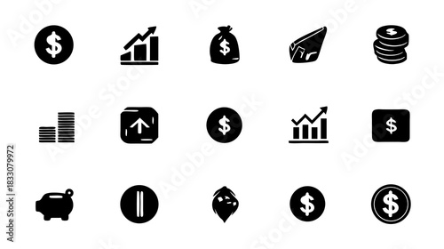 Financial and Business Icons Set. Money, Growth, Investment, Economy, and Commerce Flat Design Vector Symbols for Web and Mobile UI.