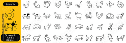 Domestic Animal editable stroke outline web icons set,Animals thin line icons collection. Animals line icons.