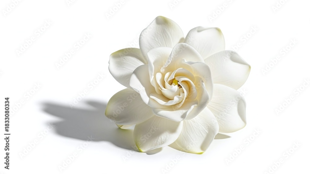 Obraz premium Elegant White Gardenia Flower Isolated Against A Clean White Background Creates Purity And Beauty 