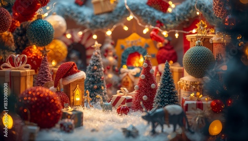 Festive Holiday Decorations Create a Cozy Winter Wonderland Scene With Lights...