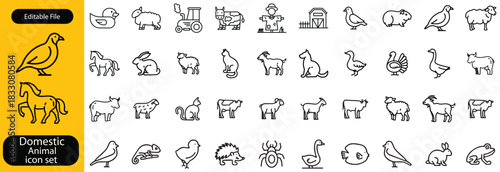 Domestic Animal editable stroke outline web icons set,Animals thin line icons collection. Animals line icons.