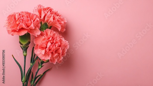 Vector illustration of pink carnations on pastel background for greeting card design.