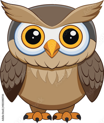 Charming cartoon great horned owl vector illustration for scalable design projects