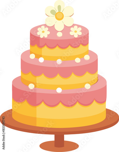 Charming flat design three tiered cake illustration