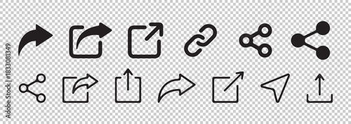 Universal share send and link social media icons set various styles of arrows communication interface