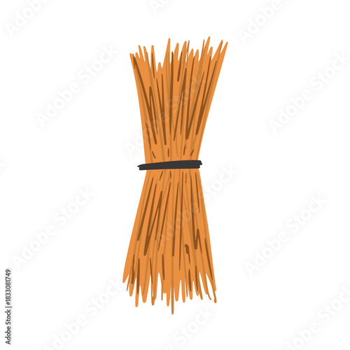Rustic sheaf with golden wheat or straw. Farm and harvest element. Vector illustration