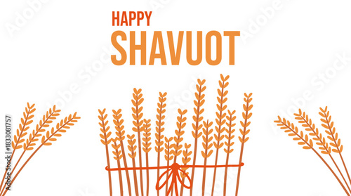 Shavuot holiday vector illustration. Banner with golden wheat. Greeting card, Jewish festive event design.