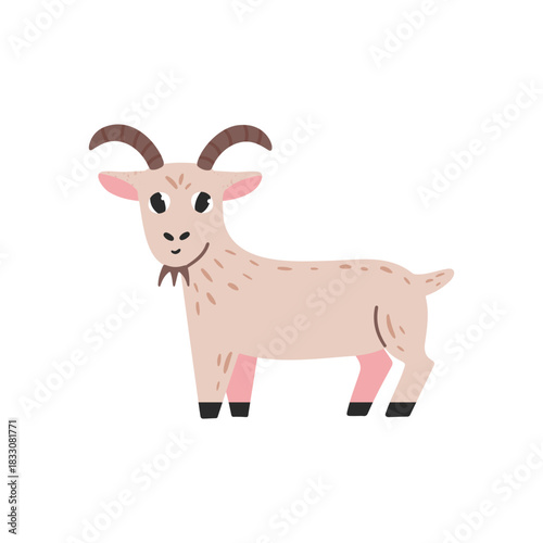 Cute cartoon goat vector illustration. Farm animal on isolated white background