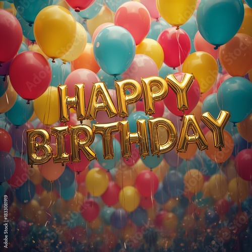 Colorful Balloons Filling the Air With a Happy Birthday Celebration Atmosphere
