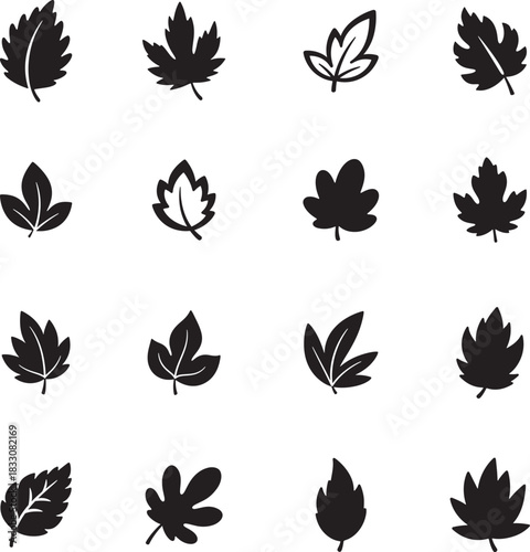 Abstract Leaf Silhouette icon collection. Includes Silhouette symbols nature, plant, tree, foliage, ecology and more. Isolated icons. Leaf icon set. Minimalist icons pack.