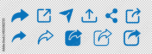Set of share icons. arrow sending or export and external link symbol. social media network interface button