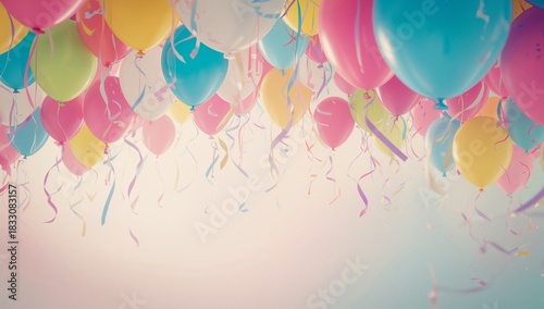 Colorful Balloons Hanging in Bright Sunlight Create a Festive Atmosphere for ...