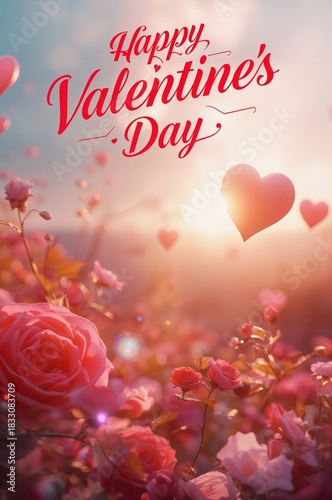 Celebrate Love With Roses and Heart Decorations on Valentines Day at Sunset