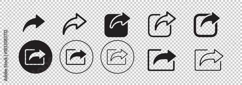 Set of share icons. arrow sending or export and external link symbol. social media network interface button