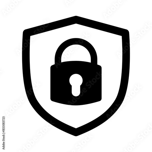 Minimalist shield-lock icon representing strong access control and reliable data protection. Perfect for security apps, privacy systems, and modern digital interfaces.