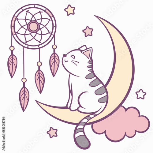 Creative SVG: Bashful American Shorthair with sitting on a moon in a Dreamland colored Fantasy dream theme
