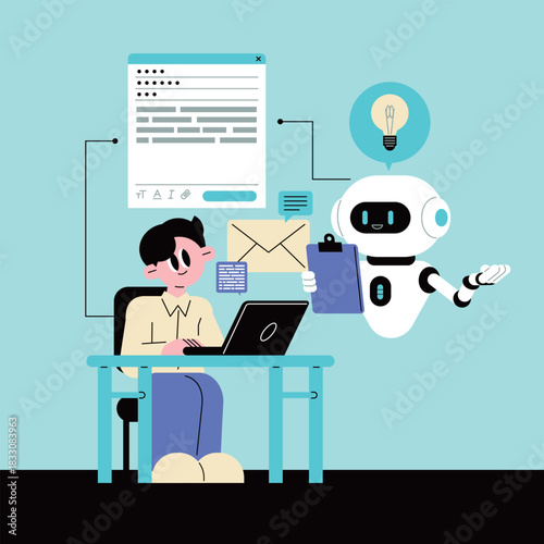 AI Assistant Helping with Digital Tasks and Idea Generation. Writing emails with artificial intelligence. 