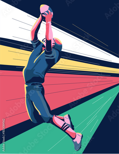 An American football player is catching the ball. Vector illustration.