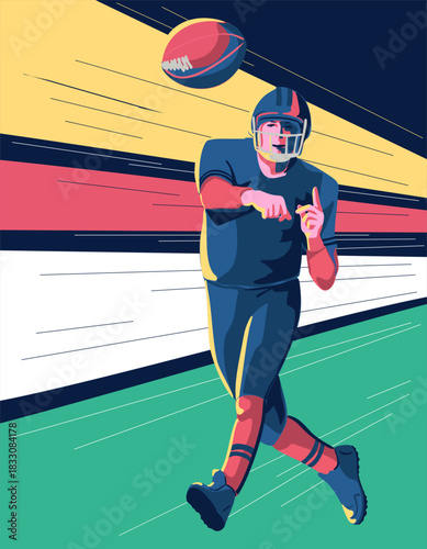 An American football player with the ball is making a throw. Vector illustration.