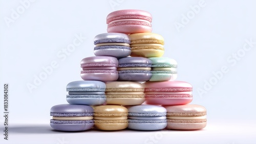 Colorful Macarons Stacked in a Creative Pyramid Arrangement