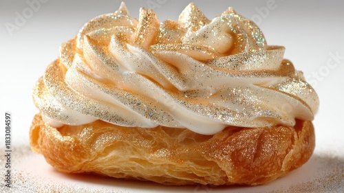 Delicious Cream Puff with Golden Swirl Whipped Frosting and Sparkle