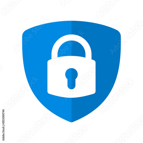 Minimal blue shield-lock vector portraying solid access safety and trusted data protection. Ideal for system authentication and cybersecurity visuals.
