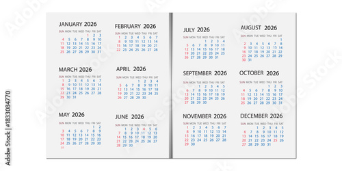 Modern Minimalist 2024 Calendar with Geometric Icons.Clean Monthly Calendar Design Featuring Unique Symbolic Graphics.Elegant 2026 Calendar Layout with Abstract Black-and-Color Icons.