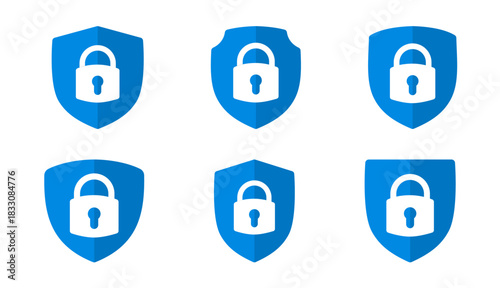 Grid of multiple blue shield-lock icons, representing multi-layered protection and strong cybersecurity structure. Ideal for digital security themes and UI sets.