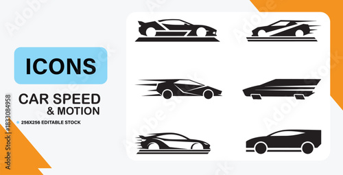 High Speed Car Motion Icons Vector Set.
