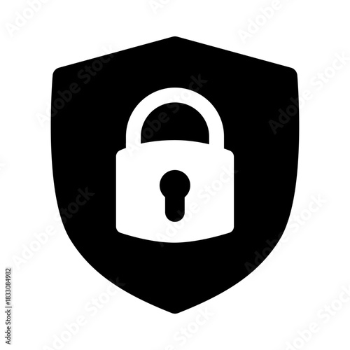 Bold black shield-lock icon representing strong access control and reliable data protection. Ideal for secure login pages, apps, and modern cybersecurity designs.