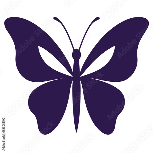 Simple symmetrical butterfly silhouette with elegant wings isolated on white background