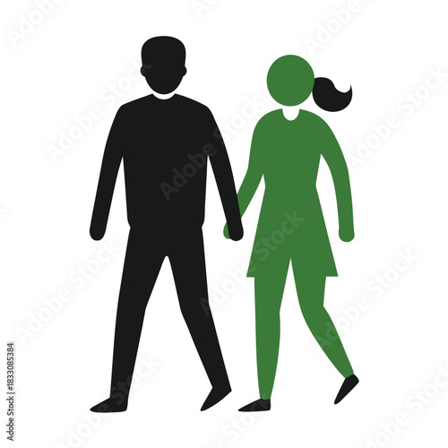 Clean outline silhouette of a couple walking together isolated on white background