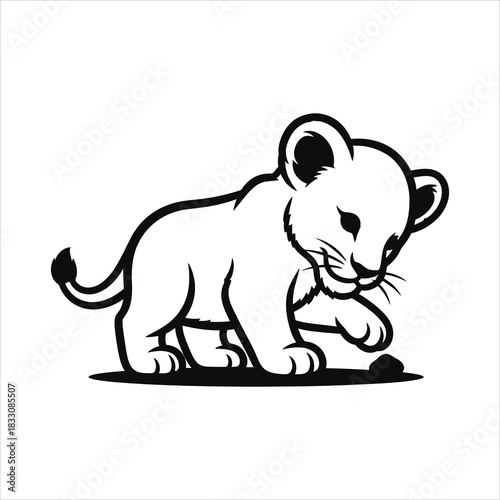Adorable Lion Cub Playful Silhouette of a Baby Lion in Black and White