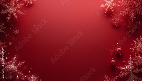 Festive Red Background With Snowflakes and Holiday Decorations for Celebration