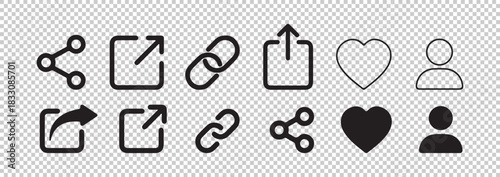 Set of modern share and link icons. social media buttons and web elements vector collection.