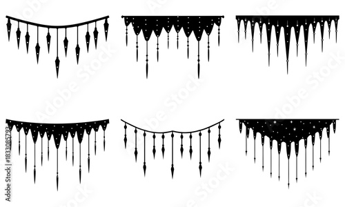 Elegant decorative borders for invitations, festive banners, or creative designs; versatile graphic elements, ideal for celebrations or event promotions