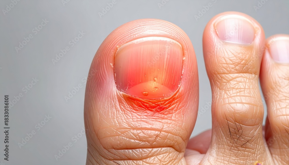Fototapeta premium Close up view of injured toe showing redness and blisters