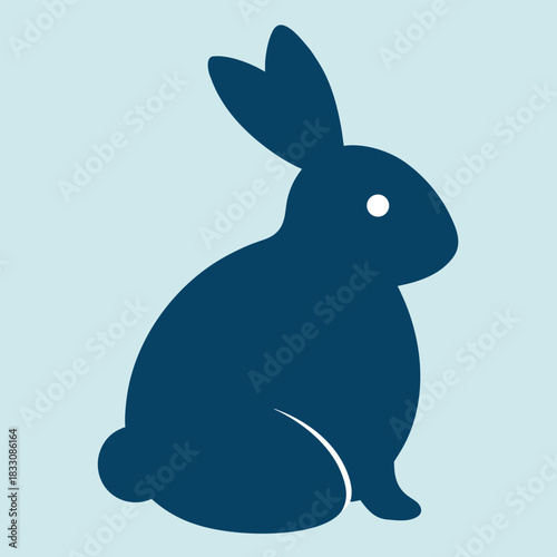 Cute rounded shape rabbit silhouette sitting peacefully isolated on white background