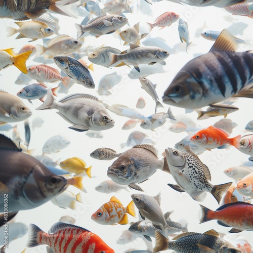 Colorful Fish Swimming in a Vibrant Aquarium Ecosystem in Bright Daylight