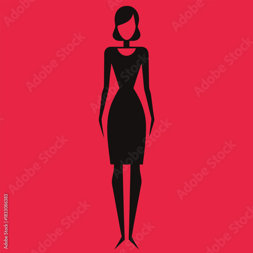 Elegant woman standing silhouette in a minimalist style isolated on white background