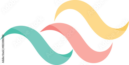 Four flowing curved ribbons in teal coral yellow abstract vector illustration scalable eps