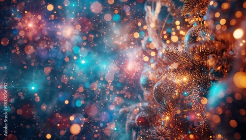 Vibrant Christmas Tree Decorations Shimmering With Colorful Lights and Festiv...