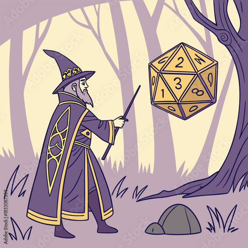 wizard casting spell on magic dice