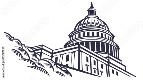 Detailed sketch of the united states capitol building with architectural elements