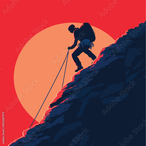 Ascending the Challenge A Climber's Journey Towards Growth and Overcoming Obstacles , vector style simple color