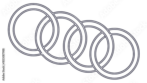 Interlocking rings forming a complex pattern with a minimalist aesthetic