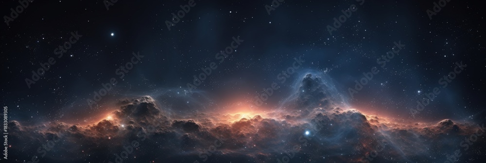 Fototapeta premium A stunning cosmic scene featuring vibrant nebulae and countless stars against a dark, expansive backdrop of the universe.