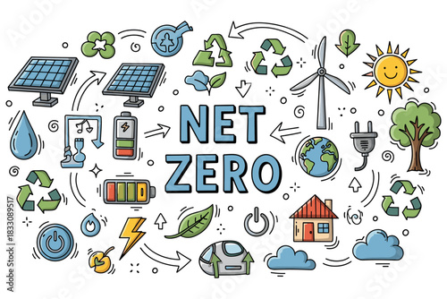 Sustainable energy and environmental conservation illustration with eco symbols