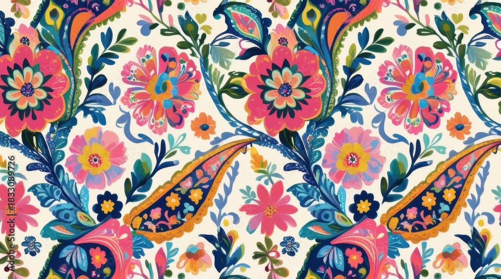 Fototapeta premium Floral Flourish: A vivid display of exquisite floral patterns, each petal and curve crafted with intricate detail. A visual symphony, celebrating the beauty and complexity of botanical art.